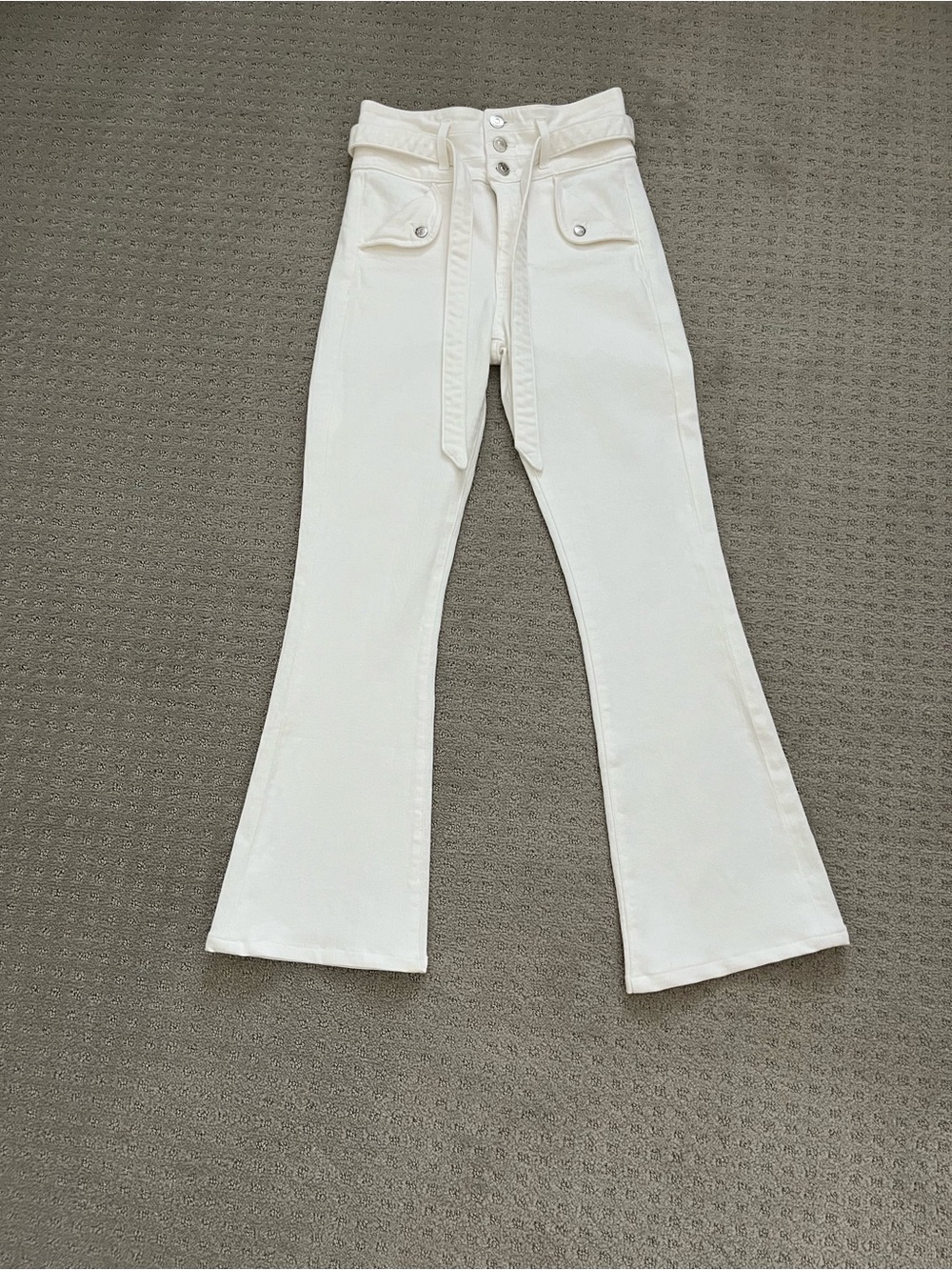 Veronica Beard Cream High-Rise Jeans with Waist Tie Detail